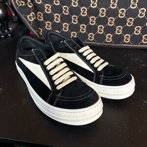 Rick Owens Black and White Leather Sneakers